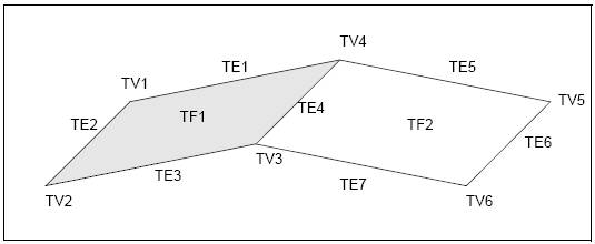 Structure of a shell formed from two faces