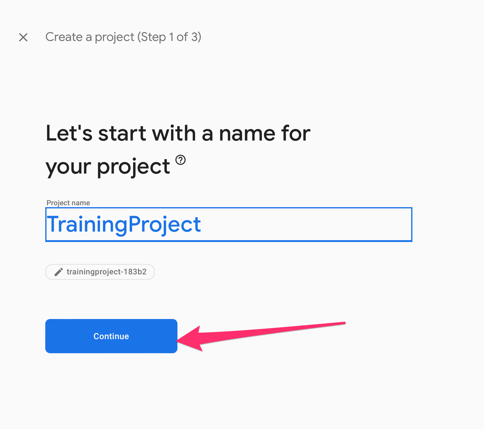 Choose the name of your new project